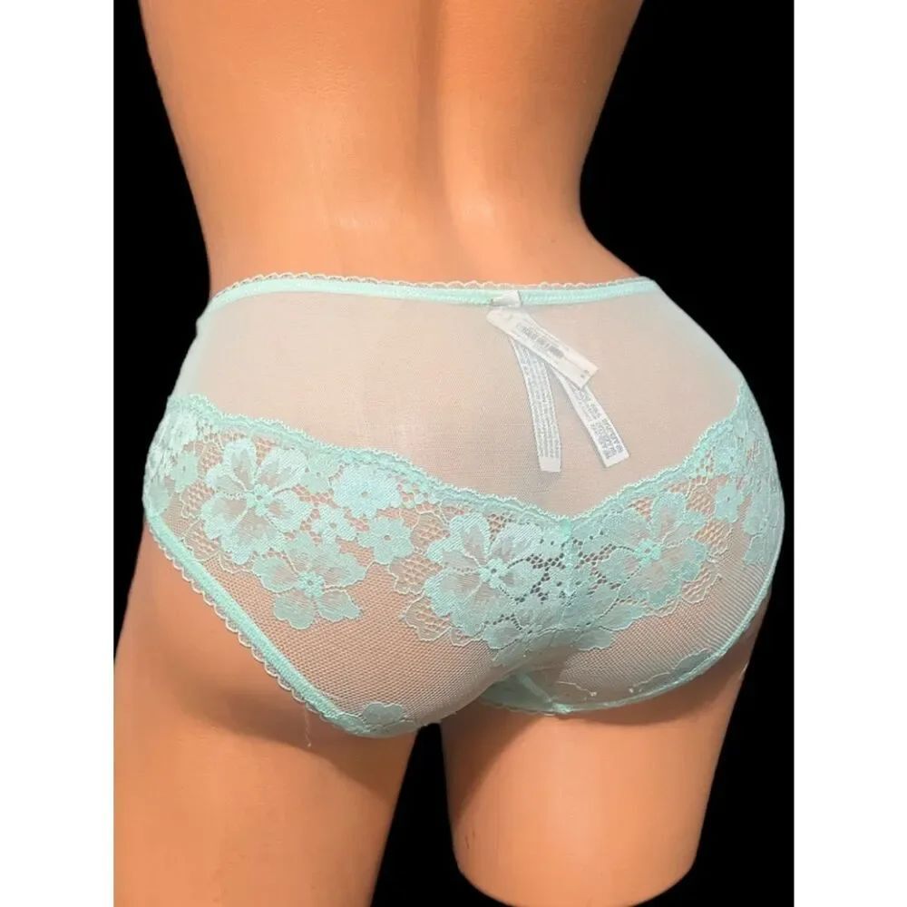 Victorias Secret Body Supersoft metallic Lace and mesh Hiphugger panty mint L
